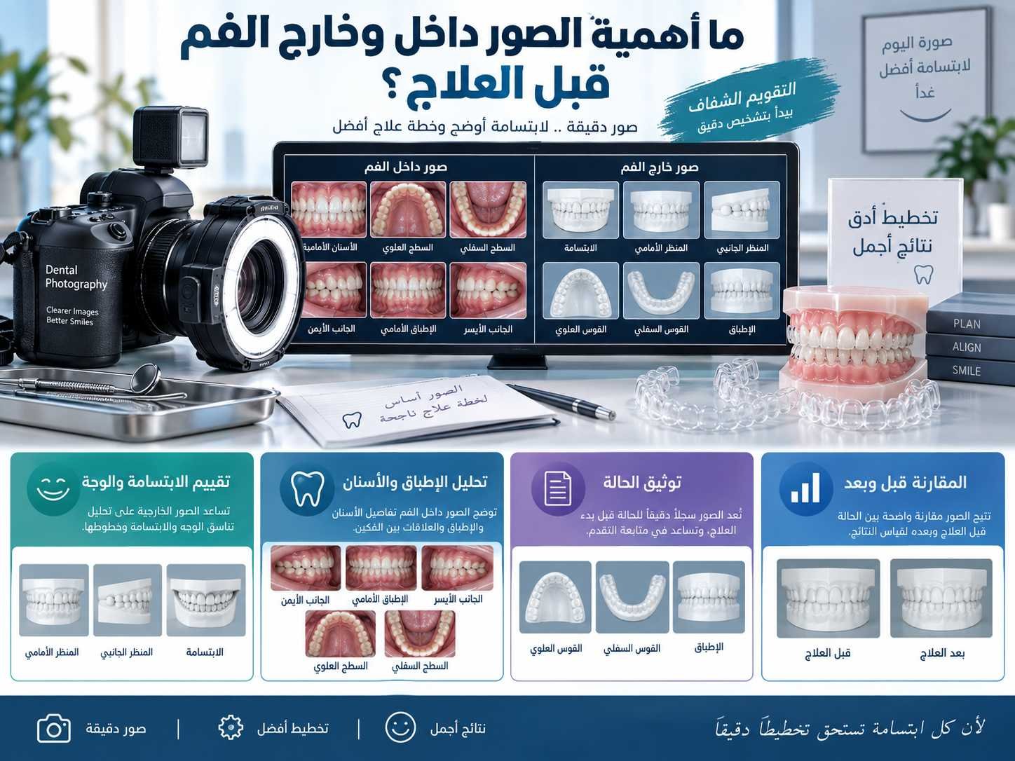 ما أهمية الصور داخل وخارج الفم قبل العلاج؟