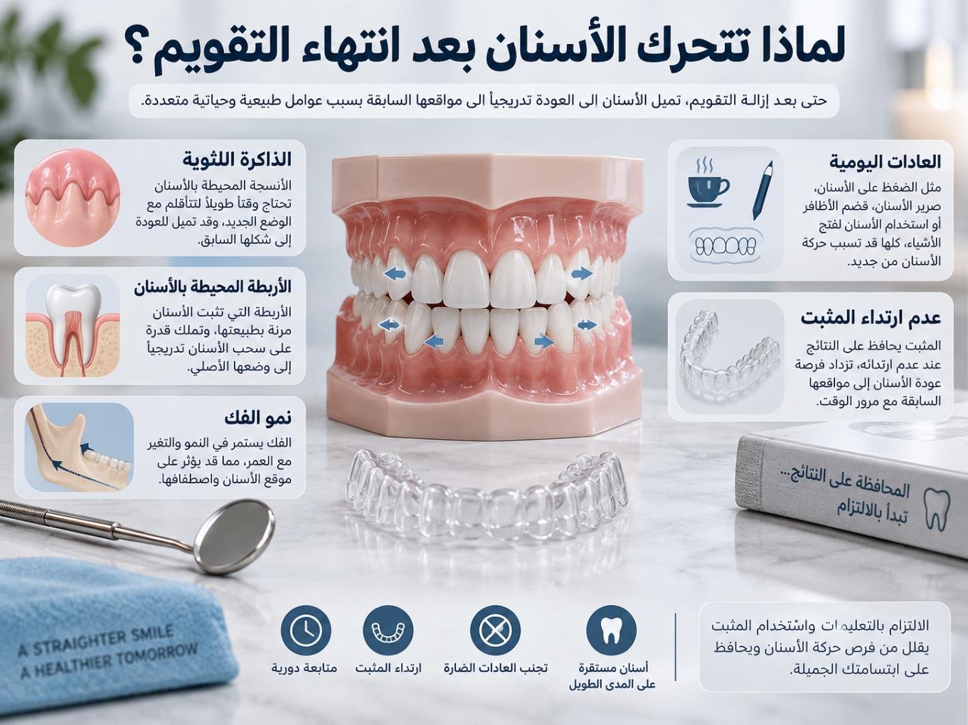 لماذا تتحرك الأسنان بعد انتهاء التقويم؟