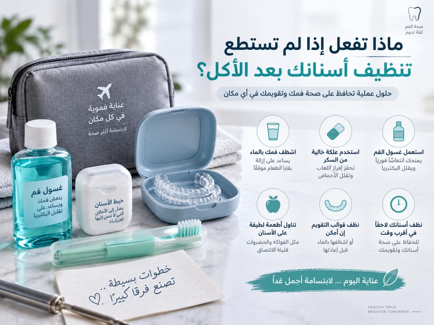 ماذا تفعل إذا لم تستطع تنظيف أسنانك بعد الأكل؟