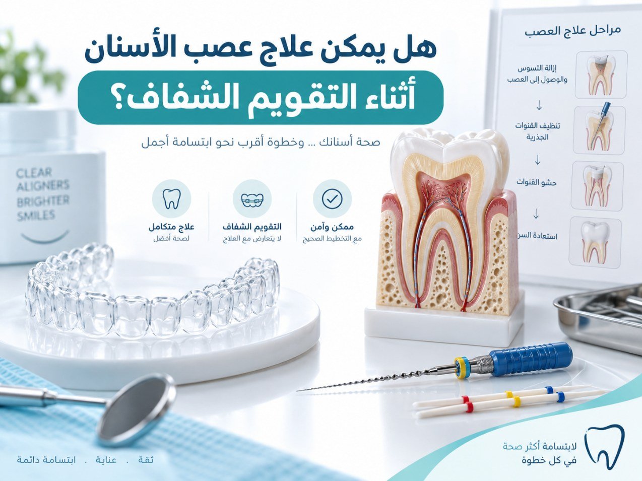 هل يمكن علاج عصب الأسنان أثناء التقويم الشفاف؟